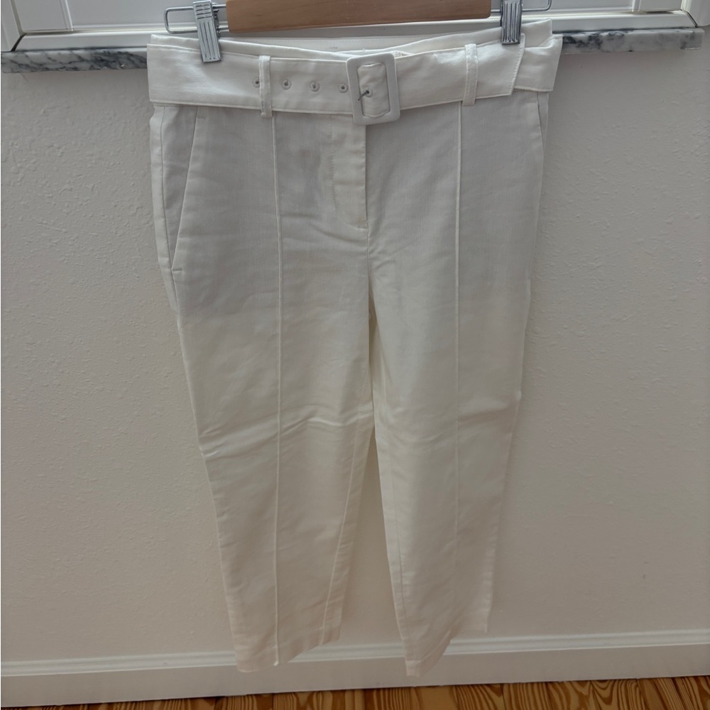LOFT Cream Belted Trousers